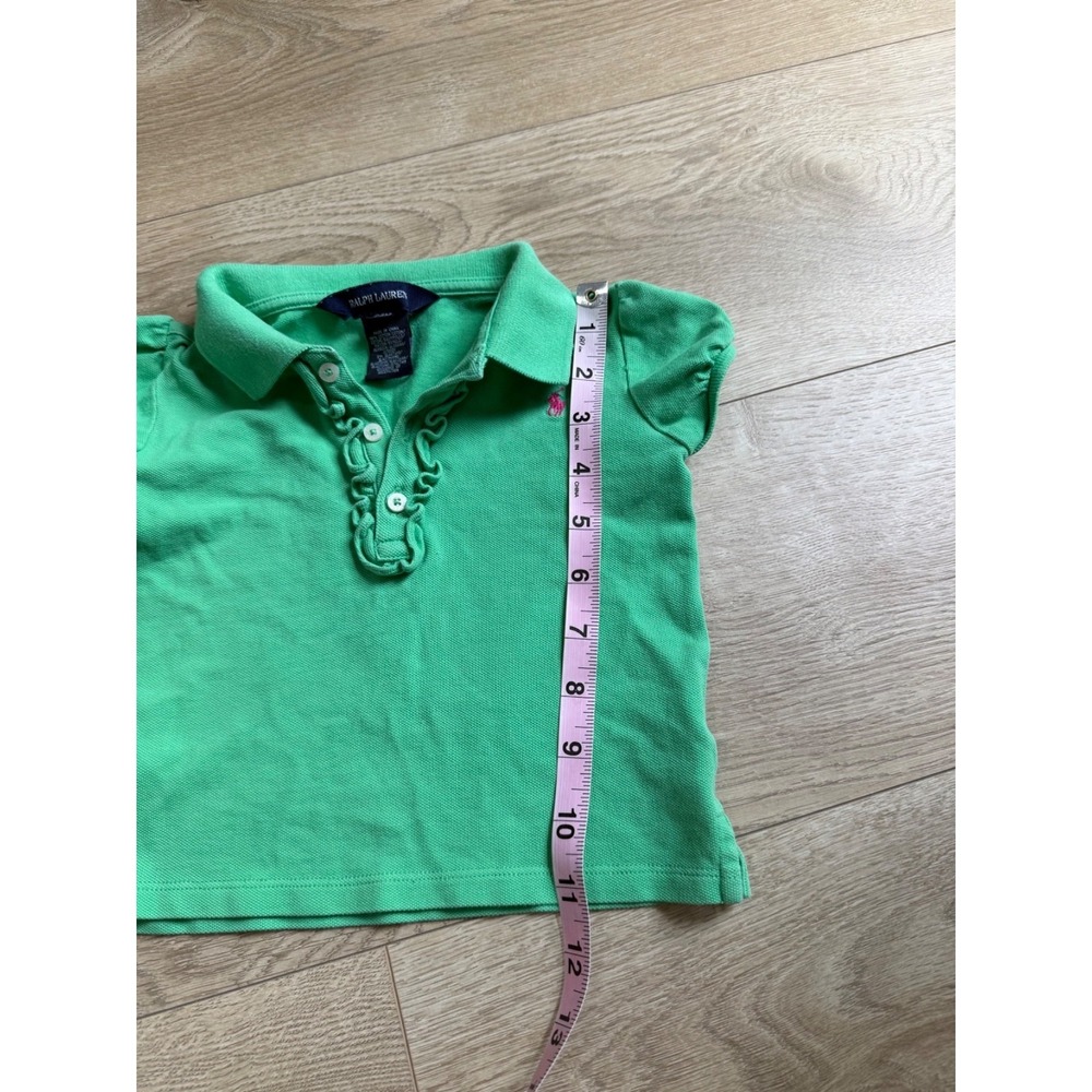 Euc Baby Girls Ralph Lauren green polo short sleeve stretch ruffle collar sz 24M - Picture 6 of 7